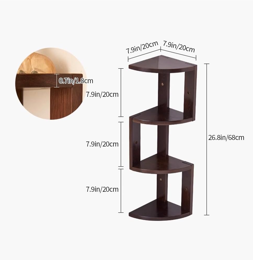 4 Tier Corner Desktop Bookshelf, Corner Shelf Wall Mounted, Multipurpose Shelving Unit, Solid Wood Corner Shelves, Floating Desktop Organizer for Living Room Bedroom Study Office(Natural)