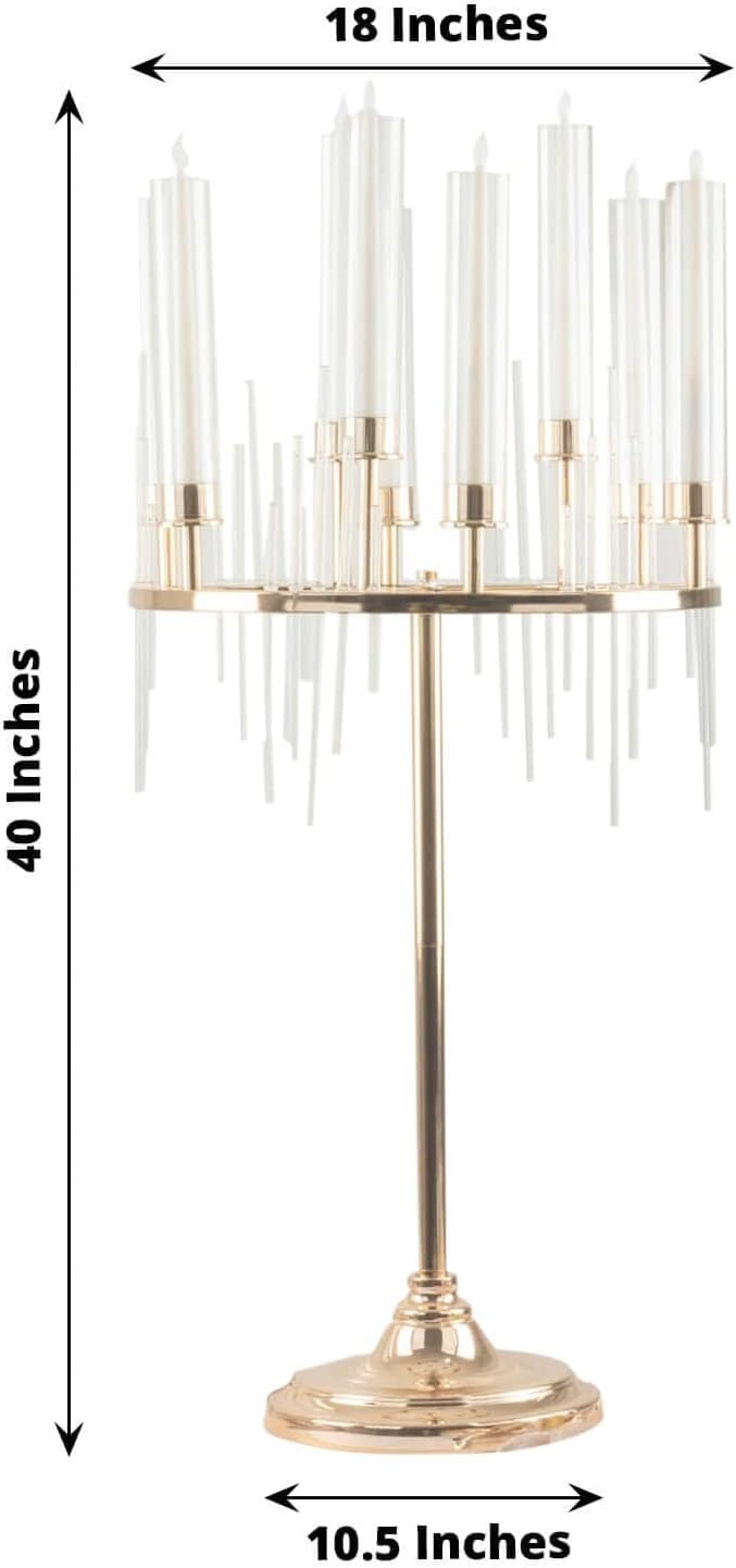 Efavormart 40' Tall 9-Arm Gold Candelabra Centerpiece, Luxury Taper Candle Holder with Clear Glass Hurricane Shades & Crystal Drip Accents for Weddings