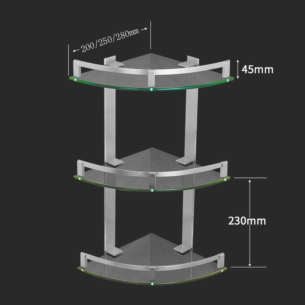 Multifunctional 3-Tier Aluminum Glass Corner Shelf - Wall-Mounted Bathroom Storage Caddy Shower Silver Sand Sprayed Finish Size: 28Cm