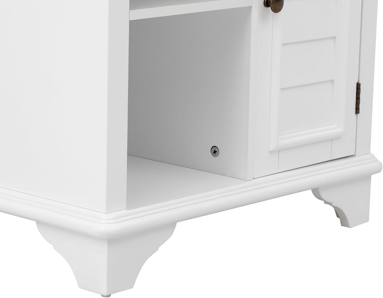 Multifunctional End Table Side Table with a Shutter Style Door and 2 Woven Grass Baskets, Sofa Side Narrow Table, Wood Bedside Nightstand for Living Room Bedroom (White-4.7)