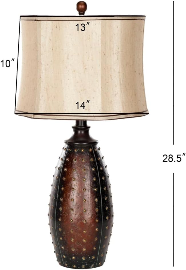 SAFAVIEH Lighting Collection Santa Fe Rustic Brown Studded Faux Leather 29-inch Bedroom Living Room Home Office Desk Nightstand Table Lamp Set of 2 (LED Bulbs Included)