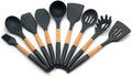 Kitchen Utensils Set,Silicone Wood Soup Spoon Spatula Brush Scraper Black Kitchen Cooking Tools Kitchenware Kitchen Utensil Storage Box (Color : 6PCS) (Color : 9pcs)