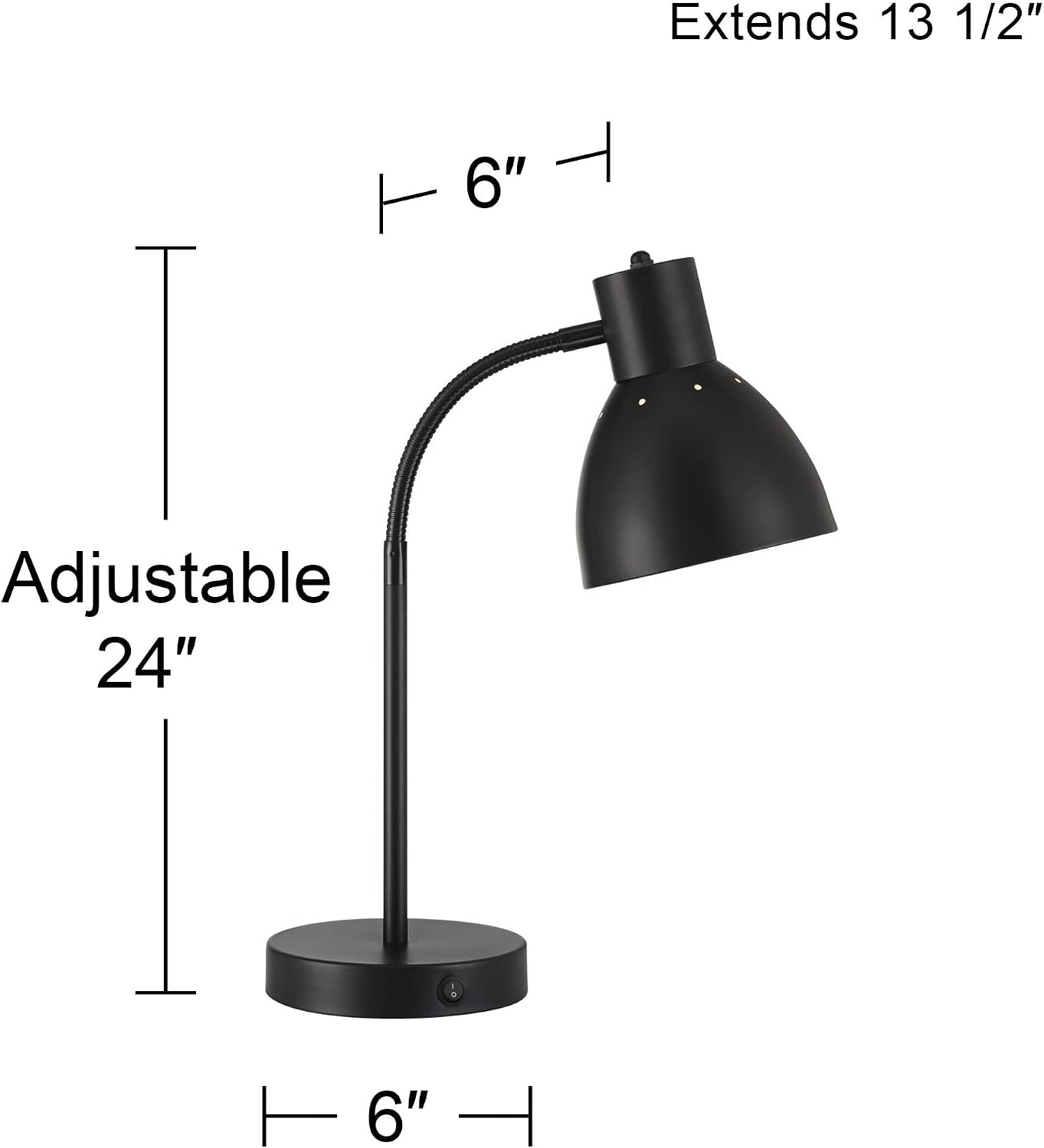360 Lighting Piper 24' High Gooseneck Small Modern Set of 2 Desk Lamps with USB Charging Ports A+C Black Metal Shade Home Office Living Room Bedroom Bedside Nightstand House Reading Kitchen Entryway