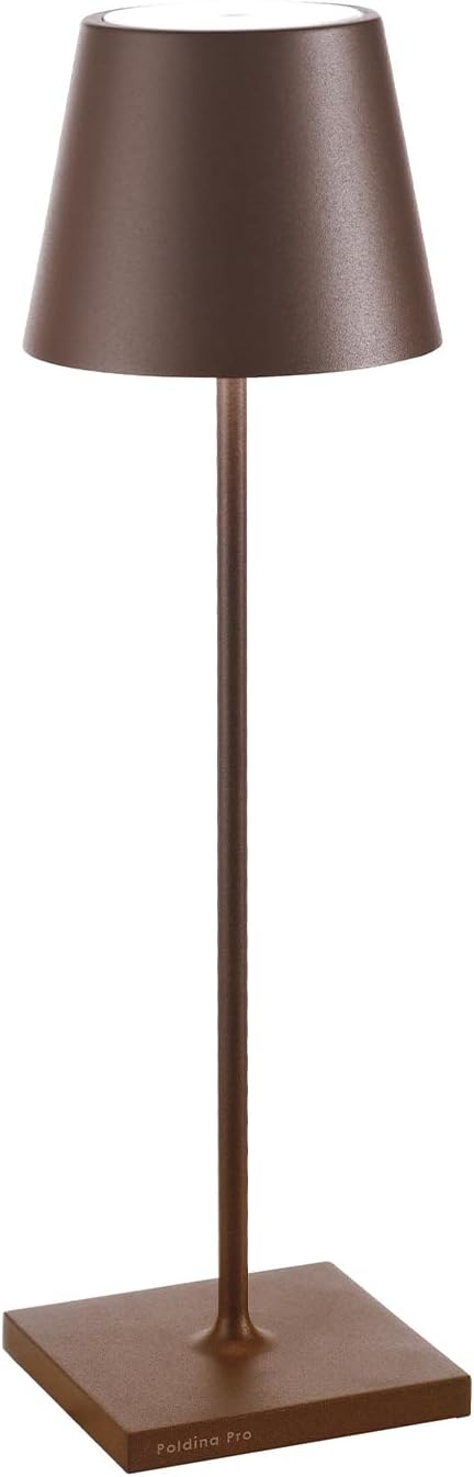 Zafferano, Poldina Pro Lamp, Rechargeable Cordless Table Lamp with Touch Controls, Suitable for Indoor and Outdoor, Dimmer, 2200-3000 K, Height 14.9 Inches, Rust Color