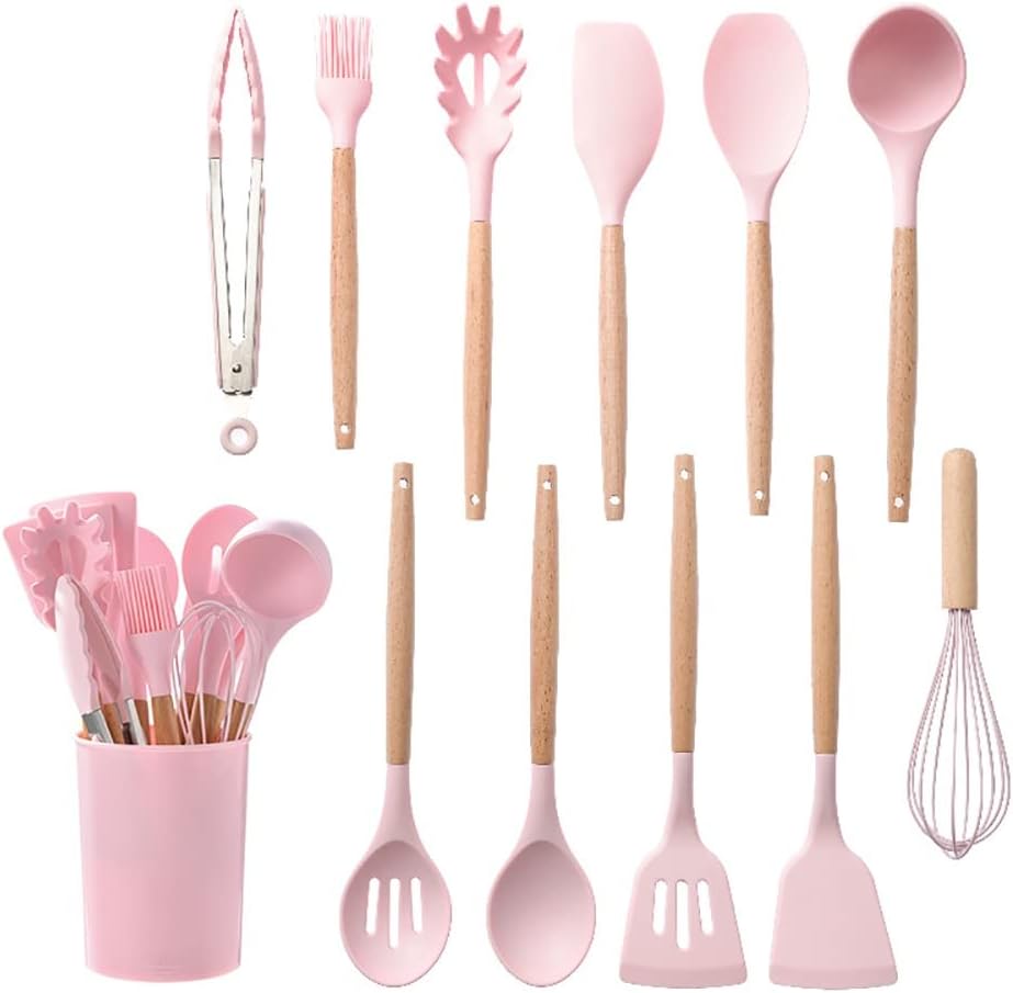 Silicone Kitchenware Cooking Utensils Set Non-stick Cookware Spatula Shovel Egg Beaters Wooden Handle Kitchen(black-JoJo's Bizarre Adventure1)