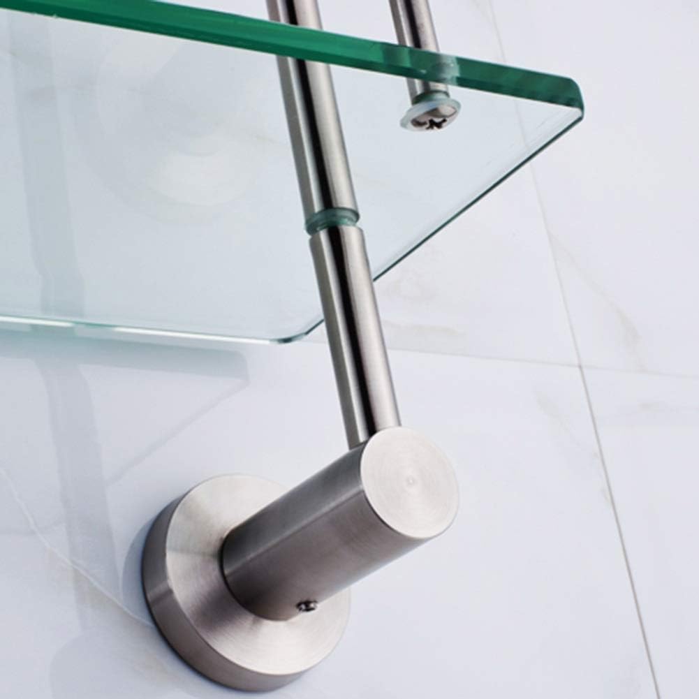 Shower Organiser Tempered Glass Stainless Steel 2 Tiers Guardrail Wall-Mounted Good Gloss (Color : Silver, Size : 39.5x13x42cm)