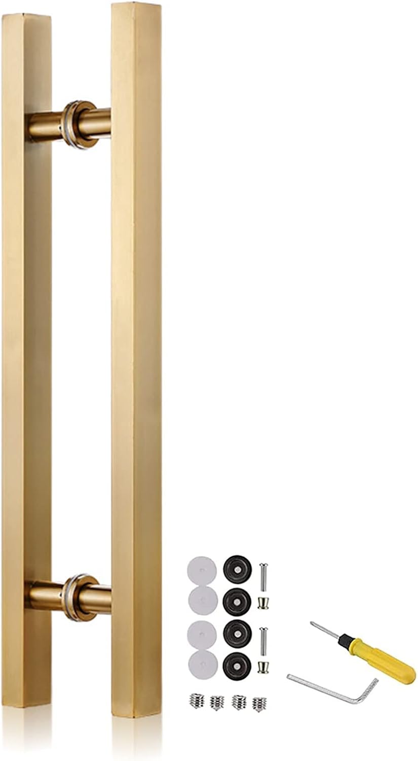 Door Pull Modern Sliding Door Handles Set,Double Sided Barn Doors Shower Door Wood Gate Push Bar with Screws (Gold 60cm/24inch) (Gold 50cm/20inch)