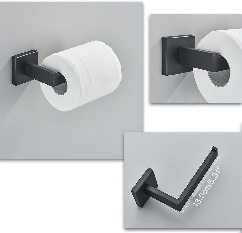 Black Bathroom 40cm Accessories Set Wall-Mount Stainless Steel Towel Bar Rack Toilet Roll Paper Holder Robe Hook Hanger Hardware,Double Towel Bar 40