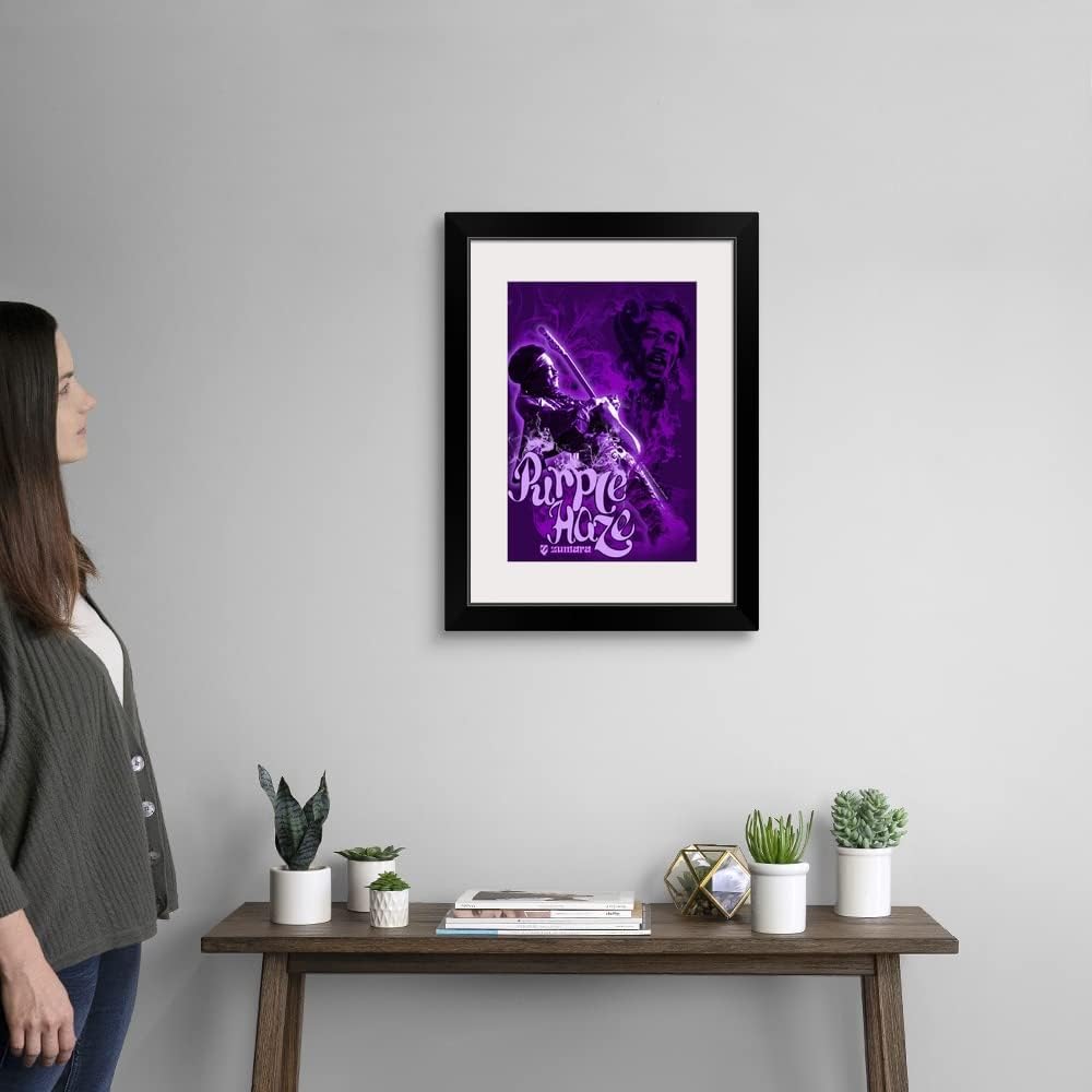 GREATBIGCANVAS Jimi Hendrix Purple Haze 4 Black Framed Wall Art Print, Classic Rock Artwork