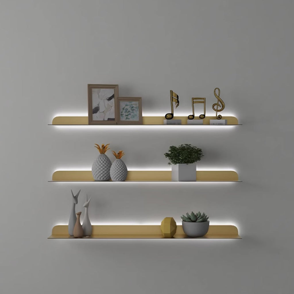 Versatile Floating Shelves, Display Shelf Wall Mounted with Magnetic Light Strip, Metal Bookshelf, Wall Decor and Organizer for Bathroom, for Bedroom, Living Room, Kitchen, Corner (A 60CM)