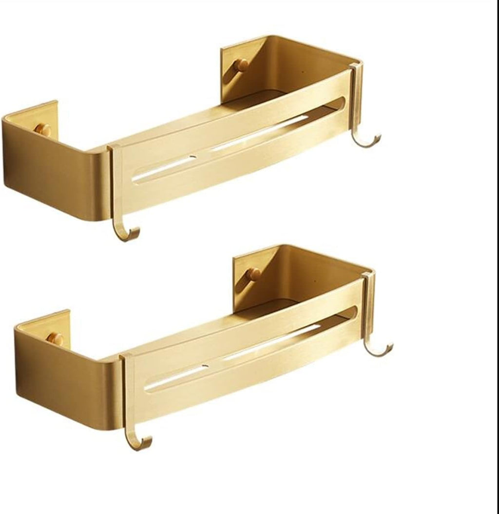 TOMYEUS Shower Caddy Bathroom Shelf Corner Shelf Wall Mounted Bathroom Shelf Brushed Gold Aluminum Bath Shower Shelf Bath Shampoo Holder Corner Shelf Shower Organizer (Color : Square Shelf 2)