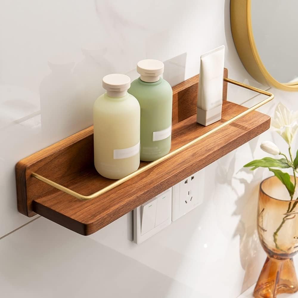 Floating Corner Shower Shelf Wall Mounted Solid Wood nizer Rack for Bathroom Storage Nail Free Bathtub Shelf Multifunctional Towel & Shampoo Holderr 30Cm (30Cm)