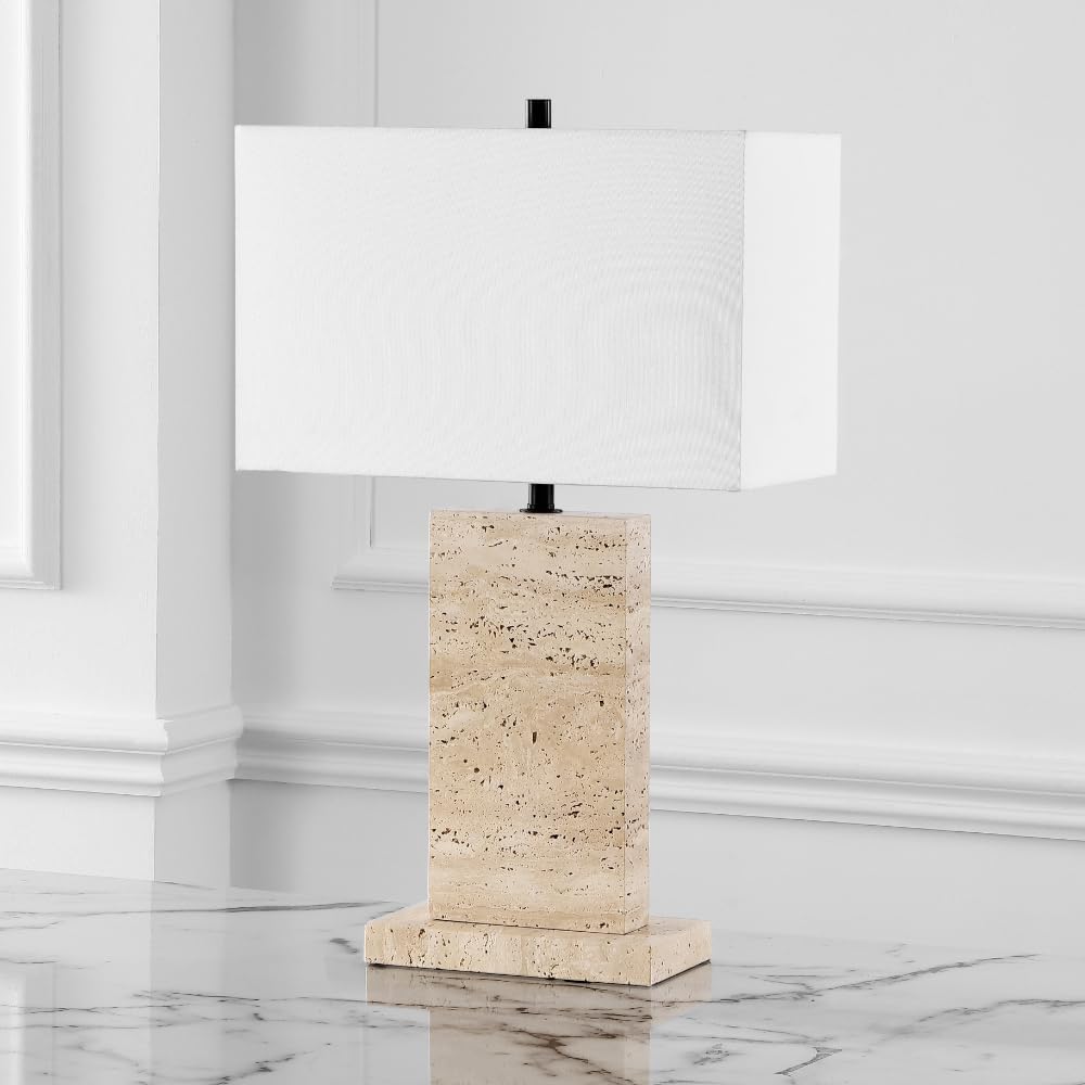 SAFAVIEH Couture Collection Jennabriana Travertine/Black 26-inch Dimmable Table Lamp for Bedroom Living Room Home Office Desk Nightstand