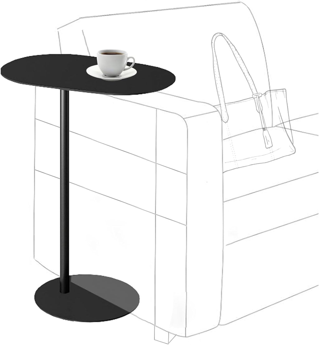 C-Shaped Side Table, Iron End Table for Couch Sofa and Bed, Small Metal Black Side Tables for Living Room Bedroom (Black, High-27.6in/70cm)