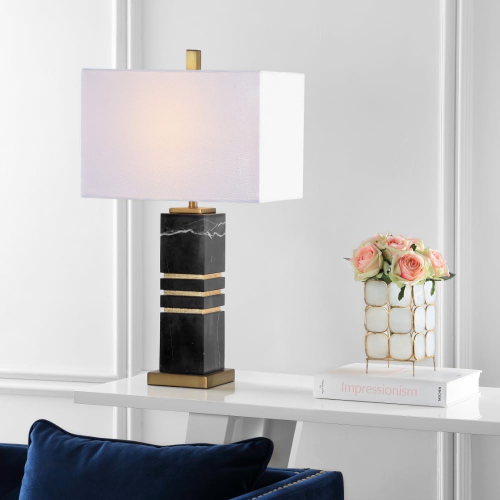 SAFAVIEH Lighting Collection Jaxton Modern Black/ Gold Marble 28-inch Bedroom Living Room Home Office Desk Nightstand Table Lamp (LED Bulb Included)