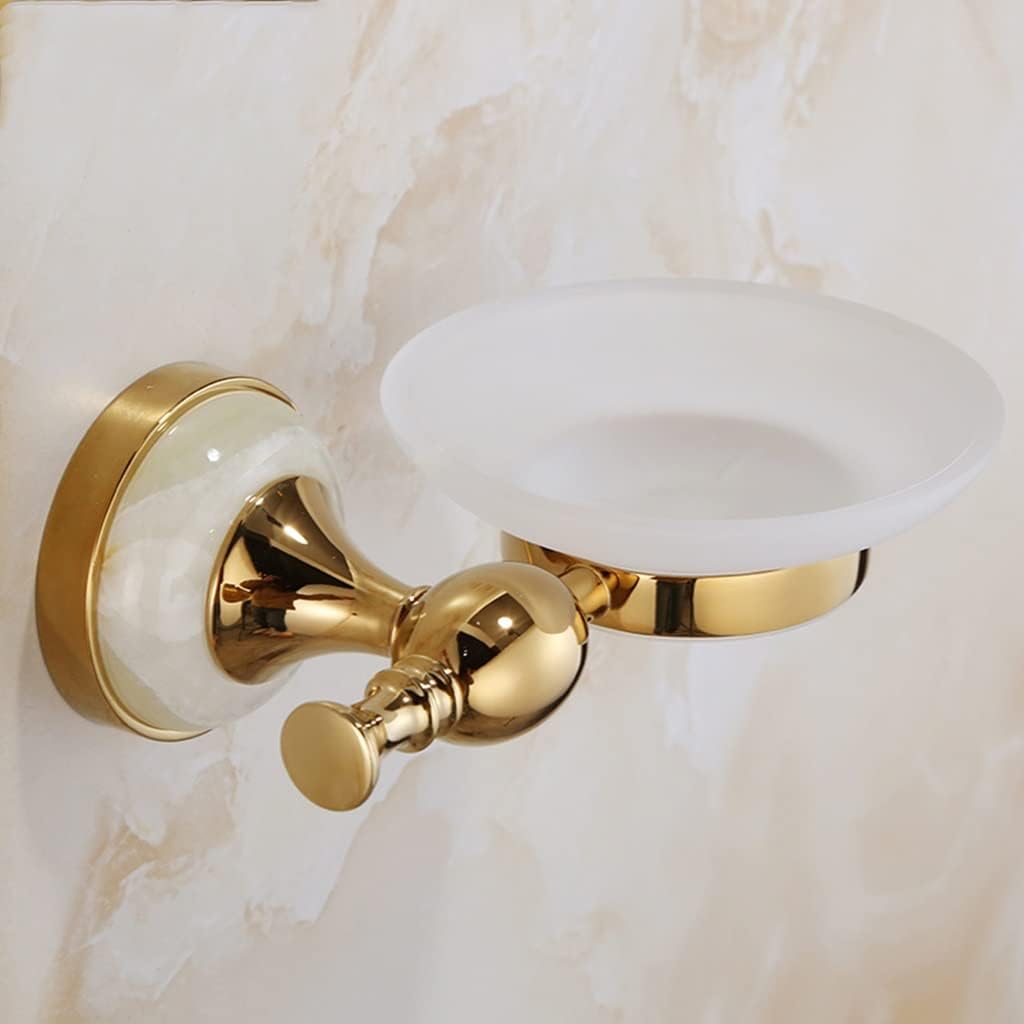 European Jade Bathroom Hardware Set with Double Layer Towel Bar Rack Clothes Hook Toilet Paper Holder Wall Mounted Towel Racks (Soap Dish a)