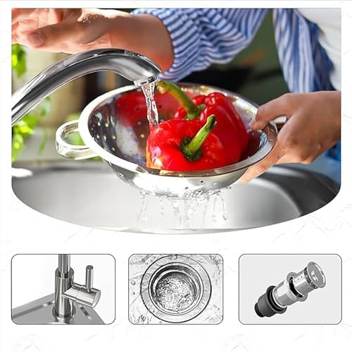 Freestanding Utility Sink,Freestanding Stainless Steel Sink,Large Kitchen Sink with Workbench, Outdoor Single Bowl Sink Mobiles Camping Commercial Sink with(Hot Cold Style-38x33x82cm