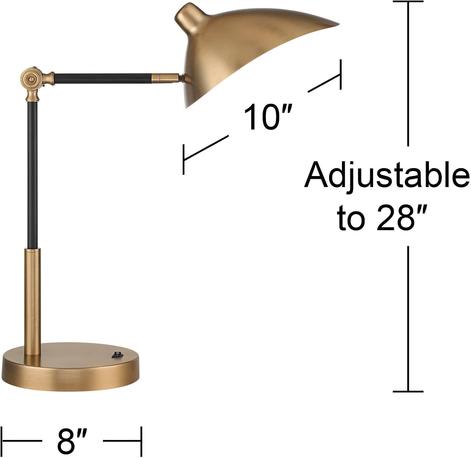 360 Lighting Colborne Mid Century Modern Industrial Desk Table Lamp LED with USB Charging Port 28' Tall Antique Brass Black for Living Room Bedroom House Bedside Nightstand Home Office