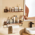 Bathroom Shelf -No Punching,Wall Mounted Shower Rack Set of 2,Wood Floating with Towel Bar,Perfect for Kitchen, Toilet