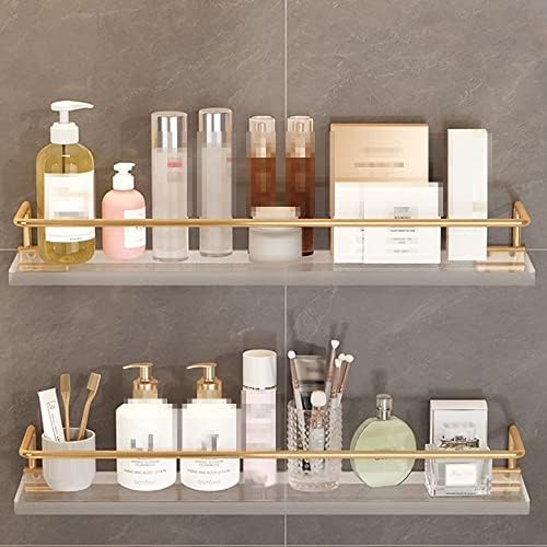 Acrylic Corner Shower Caddy with Towel Shelf - Wall Mounted Bathroom Orgafor Cosmetic and Skin Products - Floating Shelf for Dressing Table and Kitche(Gold with Rod-40Cm)