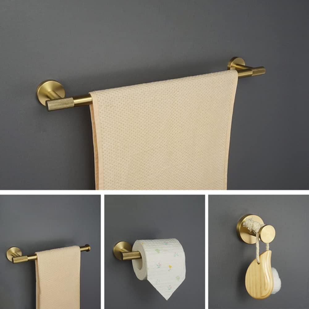 Brushed Gold Bathroom Accessories Set Toilet Tissue Roll Paper Holder Towel Rack Bar Rail Ring Robe Clothes Hook Hardware,4 Pieces Set