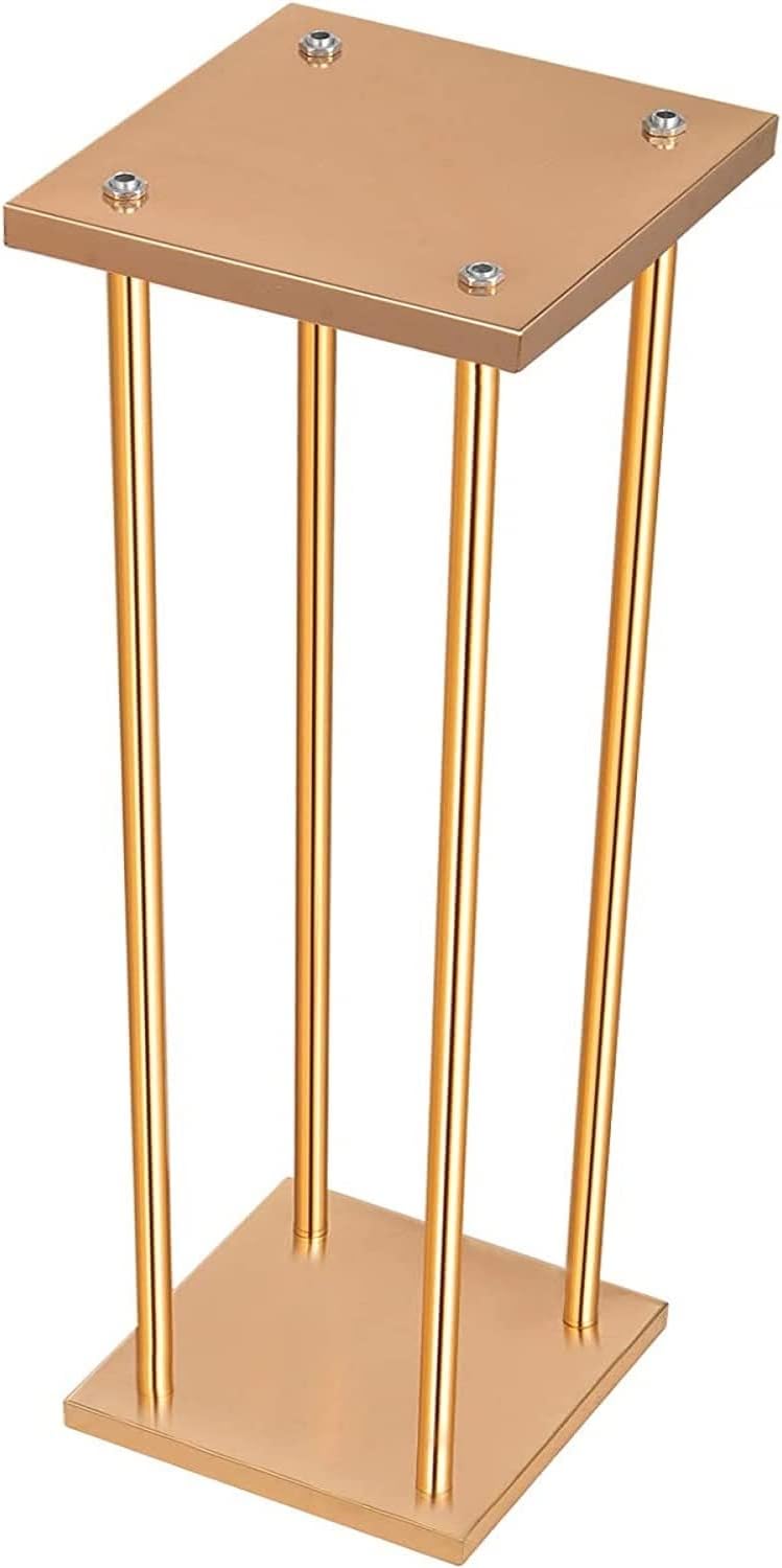 10 Pcs Wedding Flower Stand Metal Vase Stand with Plates Gold Floor Metal Column Gold Rectangular 7.87' x 7.8 7'x 23.6' Flower Display Stands Table Flower Stands for Wedding Party Events Table Decor (23.6 inch Tall)