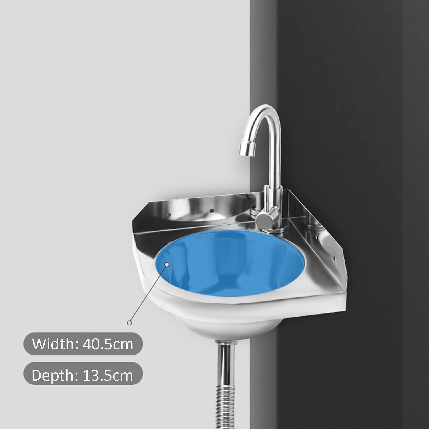 Stainless Steel Wall-Mounted Single Bowl Sink with Faucet, Triangle Wash Basin Thick Small Sink Corner for Kitchen Bathroom Lavatory (Color : Silver, Size : A4) (Silver A3)