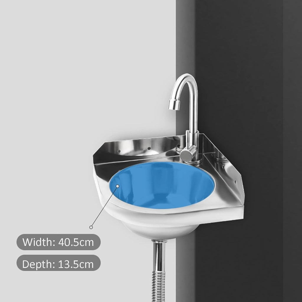Stainless Steel Wall-Mounted Single Bowl Sink with Faucet, Triangle Wash Basin Thick Small Sink Corner for Kitchen Bathroom Lavatory (Color : Silver, Size : A4) (Silver B5)