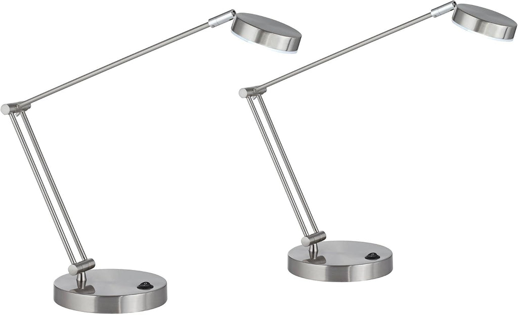 360 Lighting Jarrett 19' High Small Modern Desk Lamps Set of 2 Adjustable LED Silver Satin Nickel Finish Metal Shade Home Office Living Room Bedroom Bedside Nightstand House Reading Kitchen