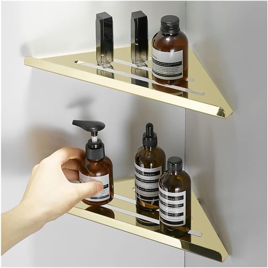 Gold Corner Shower Caddy Stainless Steel Bathroom Shelf Organizer Wall Mounted Floating Shelves for Shampoo Soap Storage Kitchen Spice Rack with Towel Bar Brushed Gold Finish