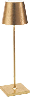 Zafferano, Poldina Pro Lamp with Gold Leaf, Rechargeable Cordless Table Lamp with Touch Controls, Usable as an Indoor Lamp, Dimmer, 2200-3000 K, Height 14.9 Inches