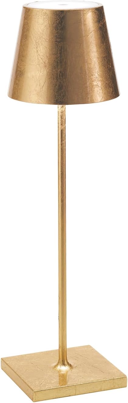Zafferano, Poldina Pro Lamp with Gold Leaf, Rechargeable Cordless Table Lamp with Touch Controls, Usable as an Indoor Lamp, Dimmer, 2200-3000 K, Height 14.9 Inches