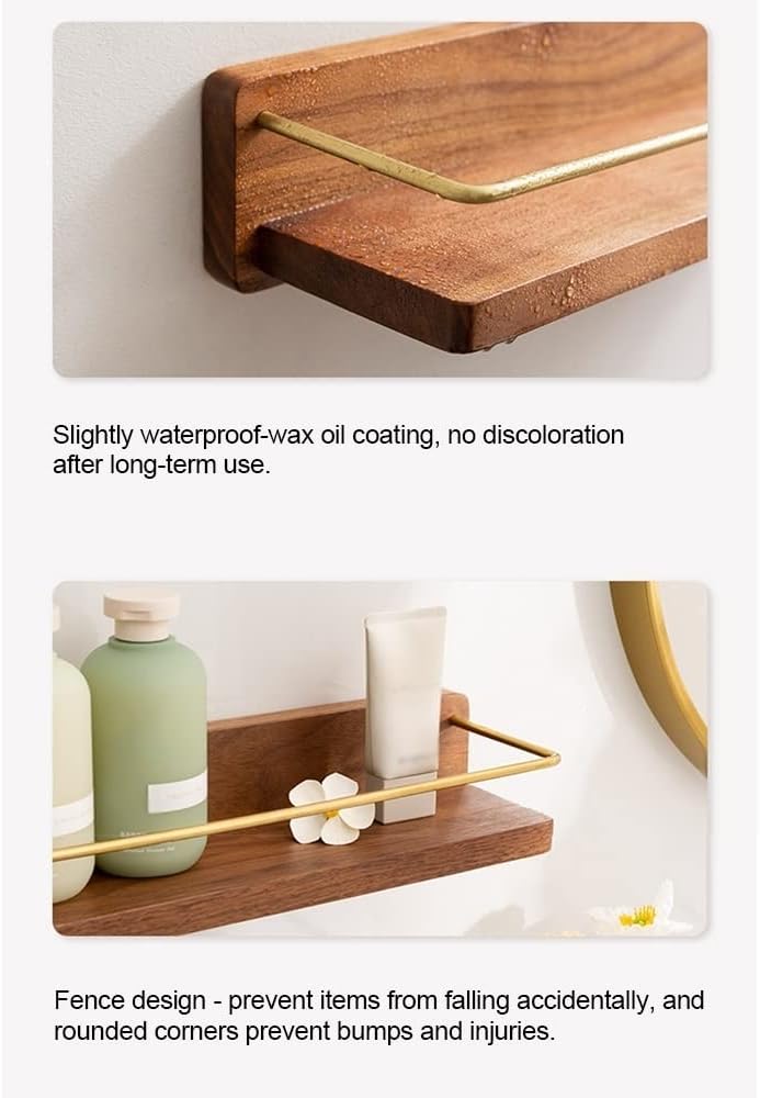 Floating Corner Shower Shelf Wall Mounted Solid Wood nizer Rack for Bathroom Storage Nail Free Bathtub Shelf Multifunctional Towel & Shampoo Holderr 30Cm (30Cm)