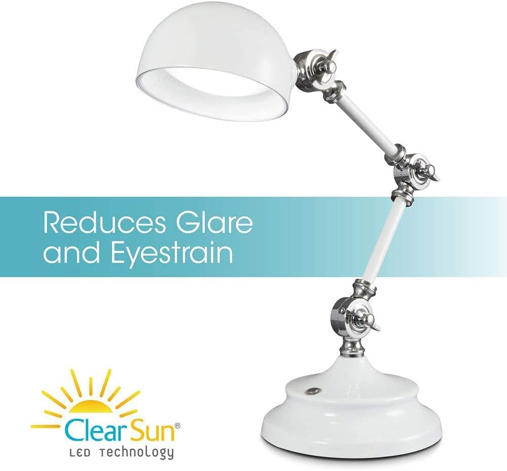 OttLite Prevention Pharmacy Adjustable LED Desk Lamp with USB Charging - Designed to Reduce Eyestrain, 3-Point Adjustable Neck, 3 Brightness Settings with Touch Controls