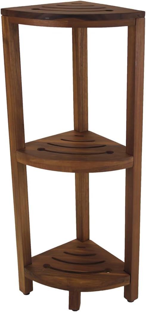 AquaTeak Patented Kai Corner 3 Shelf Corner Stand with Square Legs