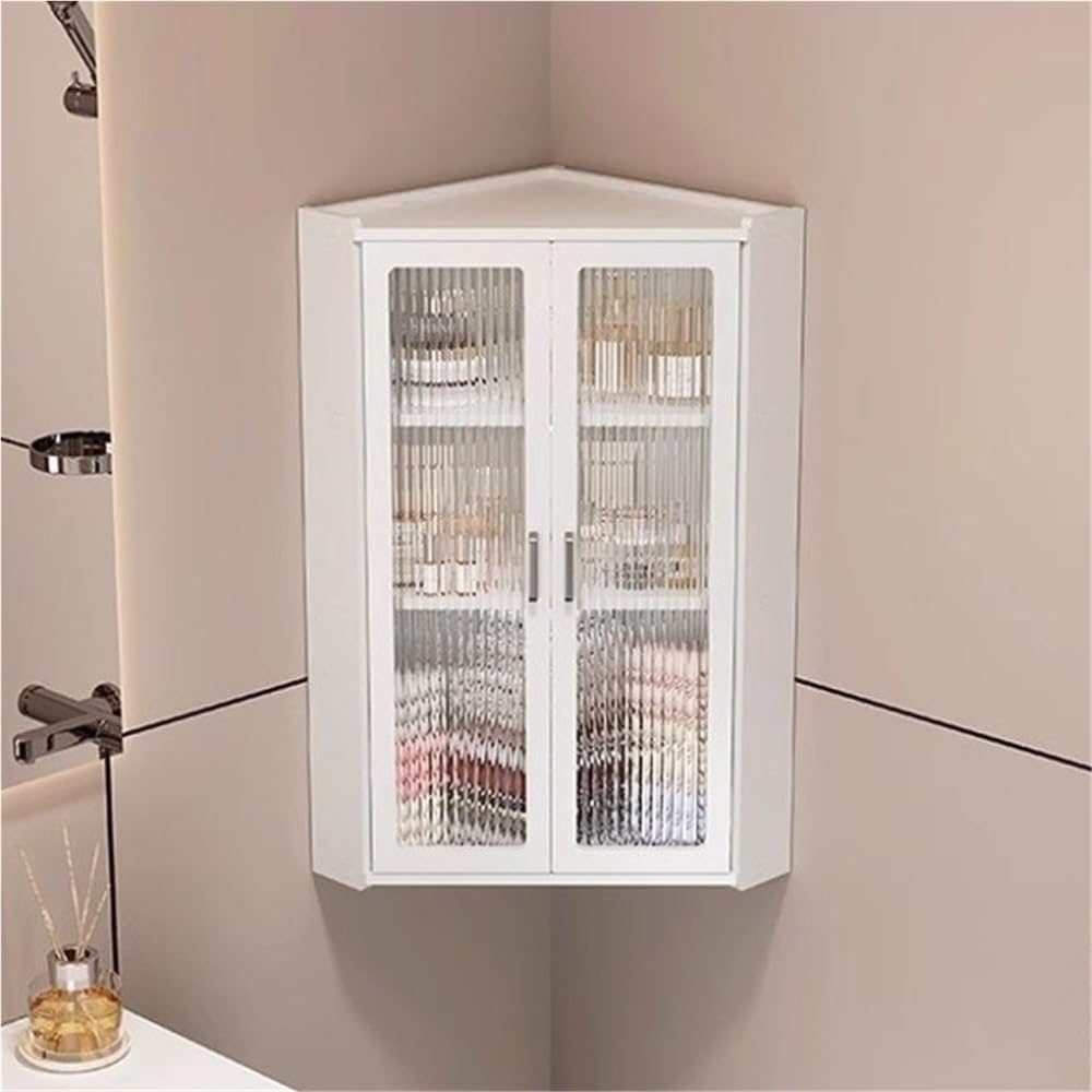 3-Tier Wall Mounted Bathroom Organizer, Hanging Storage Cabinet with Acrylic Doors, Modern Minimalist Floating Shelves, Stylish Corner Shelf for Kitchen, Bathroom(38cm-15in)
