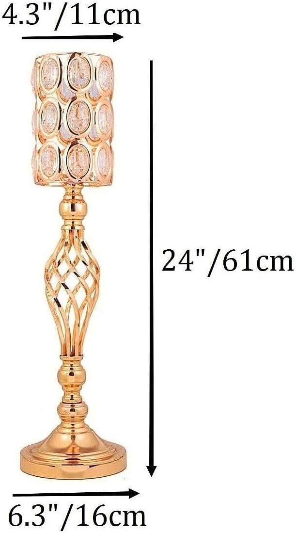 Crystal Wedding Centerpiece Vases for Tables - Set of 10 Metal Gold Vases, 24in Tall Versatile Flower Holders, Elegant Flower Stands for Centerpieces Wedding Party Reception Christmas Home Decor