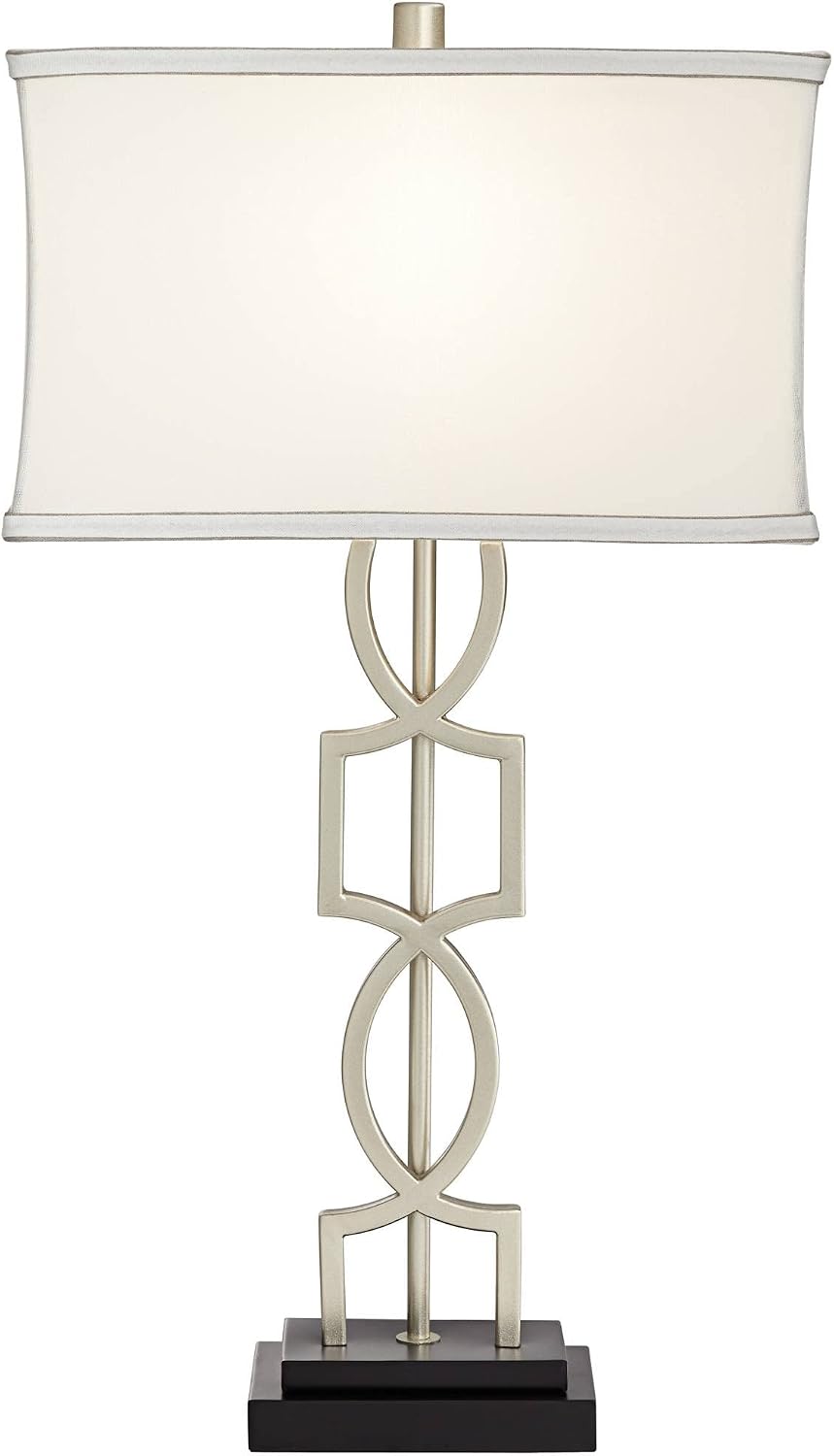 360 Lighting Evan Modern Table Lamps with White Marble Risers USB Charging Port 28 1/2' Tall Set of 2 Brushed Nickel Rectangular Shade for Bedroom Living Bedside Nightstand Home Office Desk