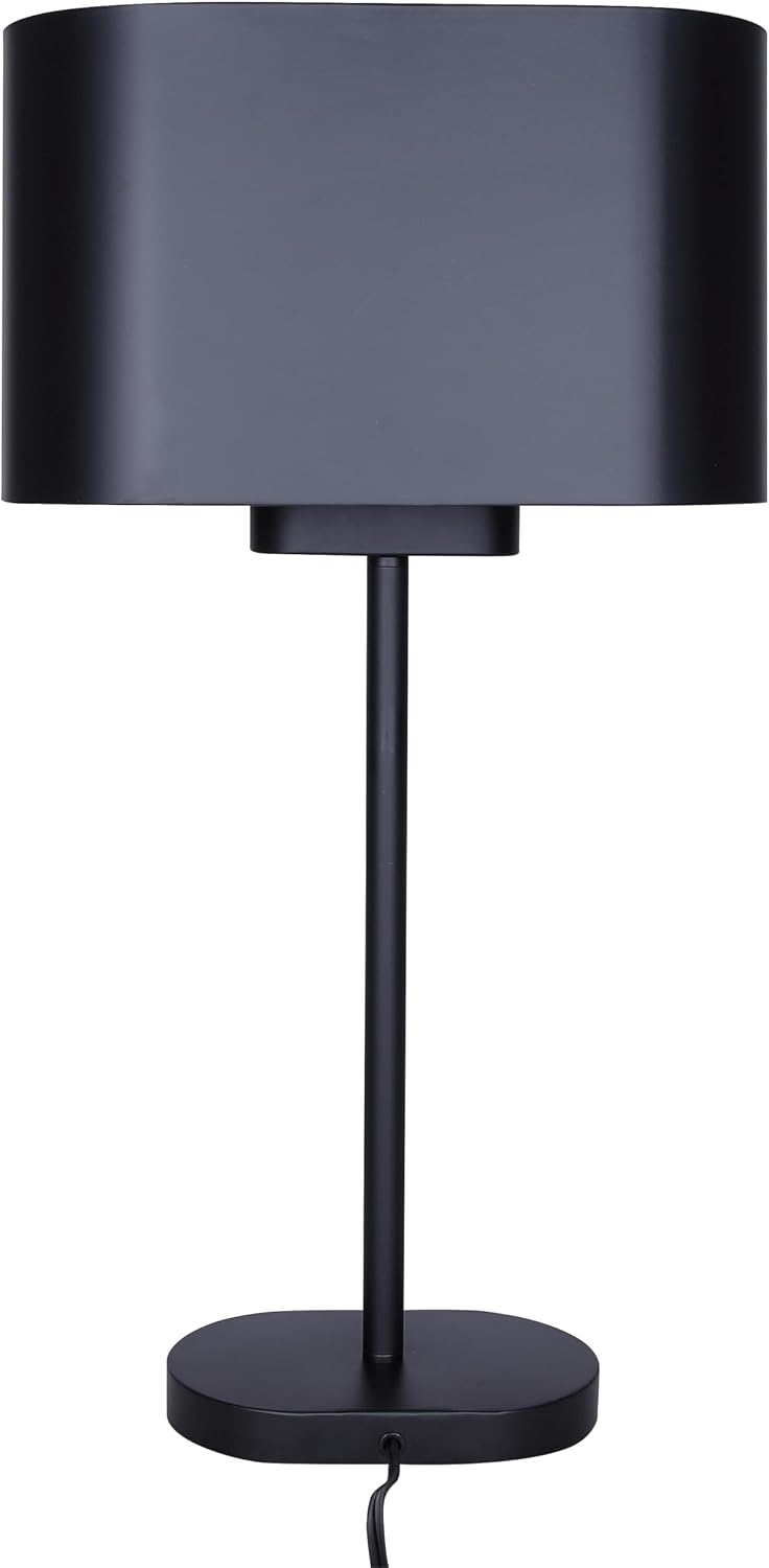 Canarm Kov 1-Light Table Lamp, 24-inch Minimalist Design with Matte Black Finish Metal Shade and Rotary Switch for Bedroom, Living Areas or Office
