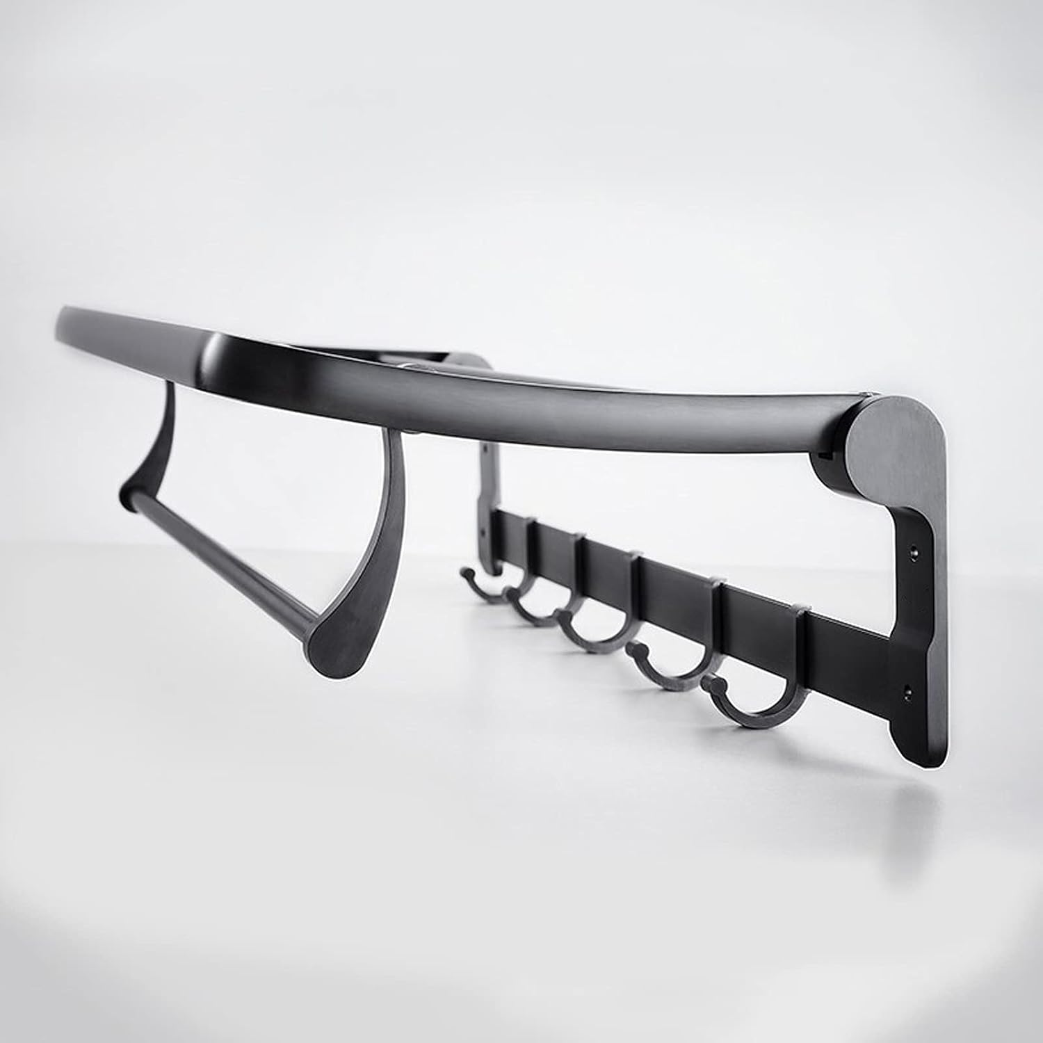 Bathroom Shelf Wall Floating Bathroom Bath Towel Rack 23 Inch Bathroom Shelves Foldable Wall Mounted Double Towel Holder with Towel Bar and 5 Hooks Floating Shelves Corner Shower Caddy