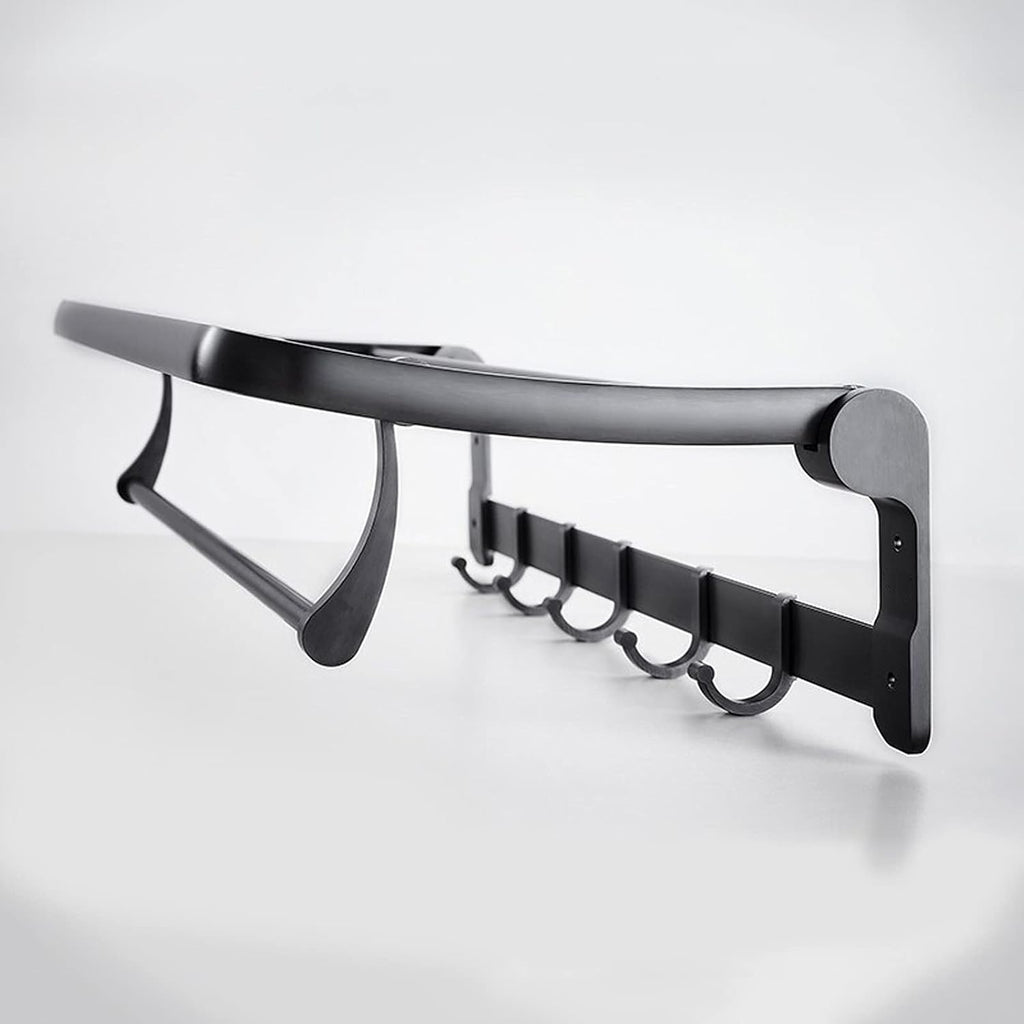Bathroom Shelf Wall Floating Bathroom Bath Towel Rack 23 Inch Bathroom Shelves Foldable Wall Mounted Double Towel Holder with Towel Bar and 5 Hooks Floating Shelves Corner Shower Caddy