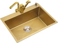 KITCHEN SINK Gold Single Bowl Sink Drop-in Or Undermount with Multi-functional Pull-Out Faucet and Installation Kit Suitable for Kitchen Or Bar (Color : Gold, Size : 45×40×21cm) (Gold 45×40×21cm)