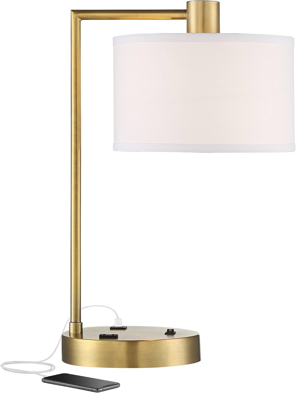 360 Lighting Colby 21' High Modern Accent Table Lamp with USB Charging Ports A+C and AC Power Outlet in Base Brass White Linen Drum Shade for Bedroom Living Room House Home Desk Bedside Nightstand