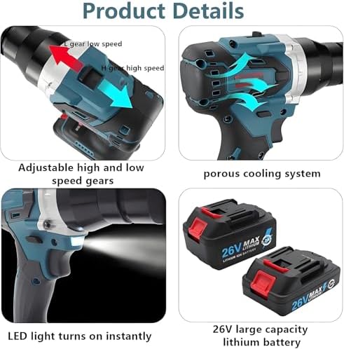 Cordless Rivet Nut Tool Set with 5200mAh Battery, Electric Nutsert Installation Kit for M3-M12, Portable Pop Rivet Gun, Heavy-Duty Assembly Tool, 2 Batteries Included