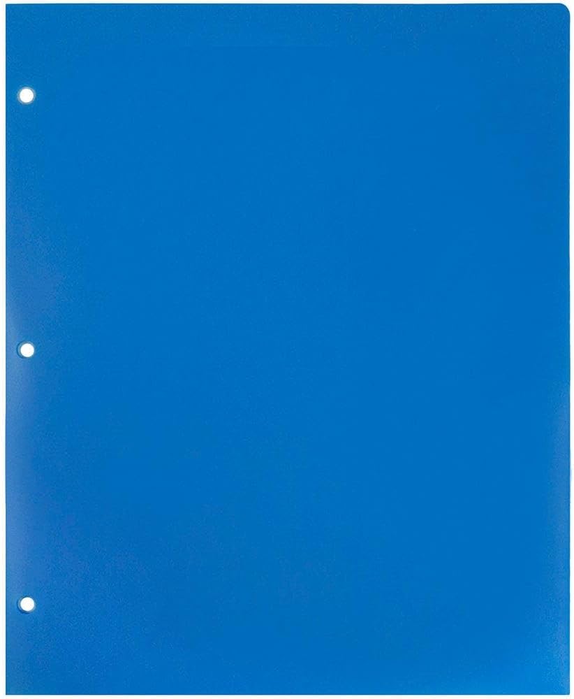 JAM PAPER Heavy Duty Plastic 3 Hole Punch Pocket Folders - Extra Tough School Folders - Blue - Bulk 144/Box