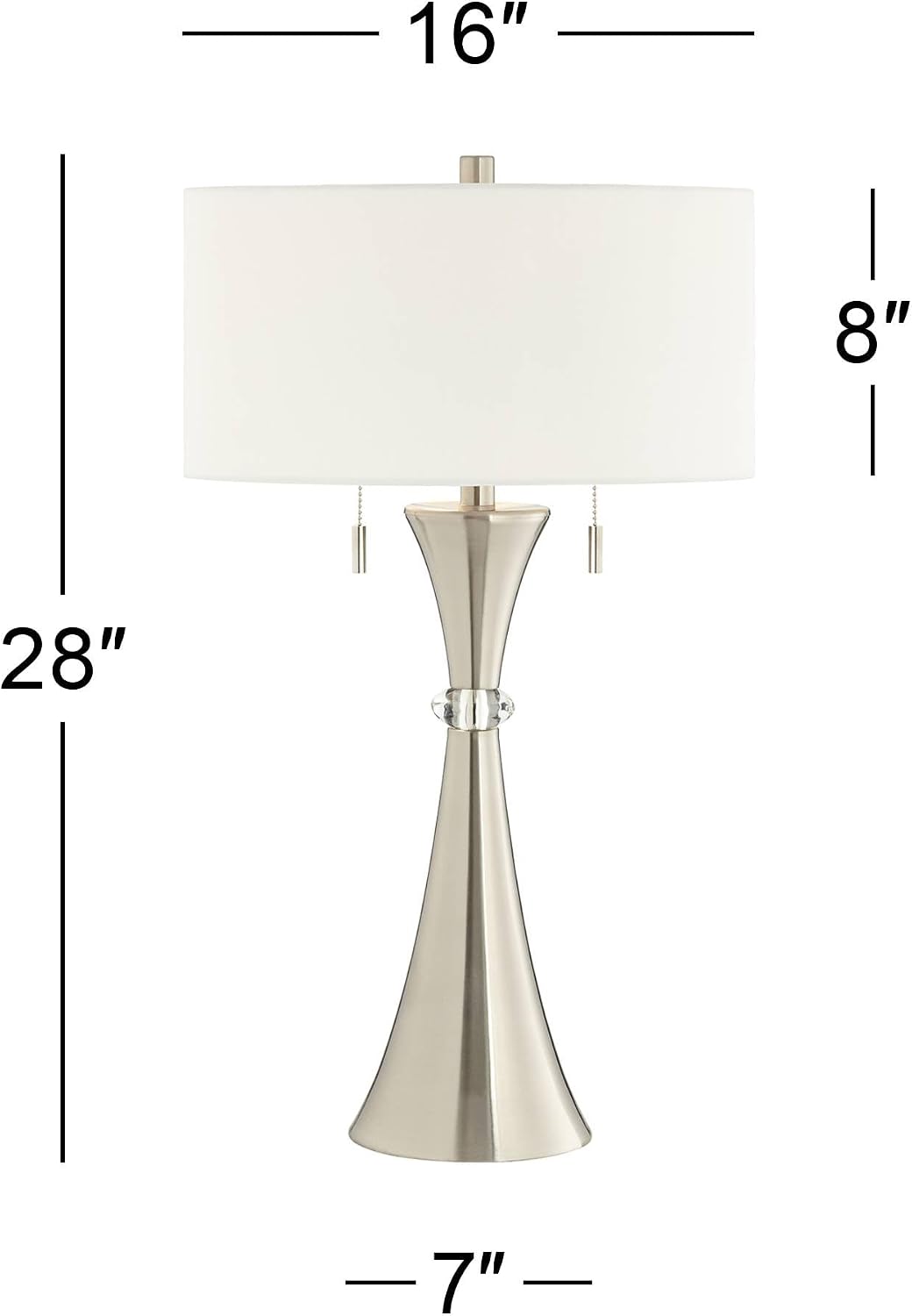 360 Lighting Rachel 28' Tall Concave Column Modern Table Lamps Set of 2 with Smart Sockets Pull Chain Silver Metal Living Room Bedroom Bedside Nightstand House Office Home Reading White Shade