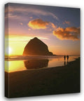 Terrill, Steve 28x37 Large Gallery Wrapped Stretched Canvas Art Titled: OR, Cannon Beach Couple by Haystack Rock, sunset