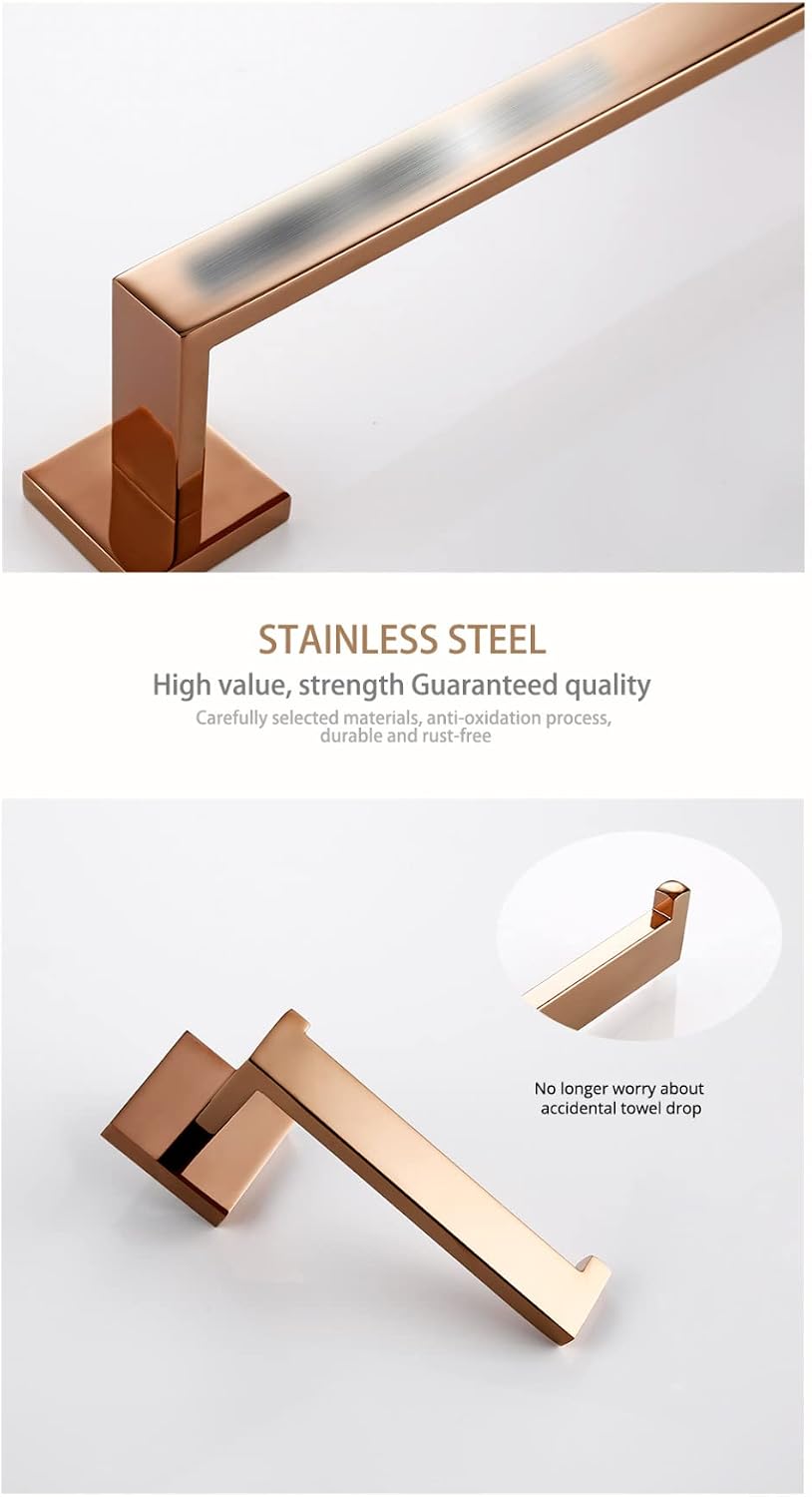 Rose Gold Bathroom Accessories Set Wall Mount Shelf Toilet Bath Hardware Paper Holder Towel Bar Rack Rail Rod Robe Hook Hanger,4 Piece Set