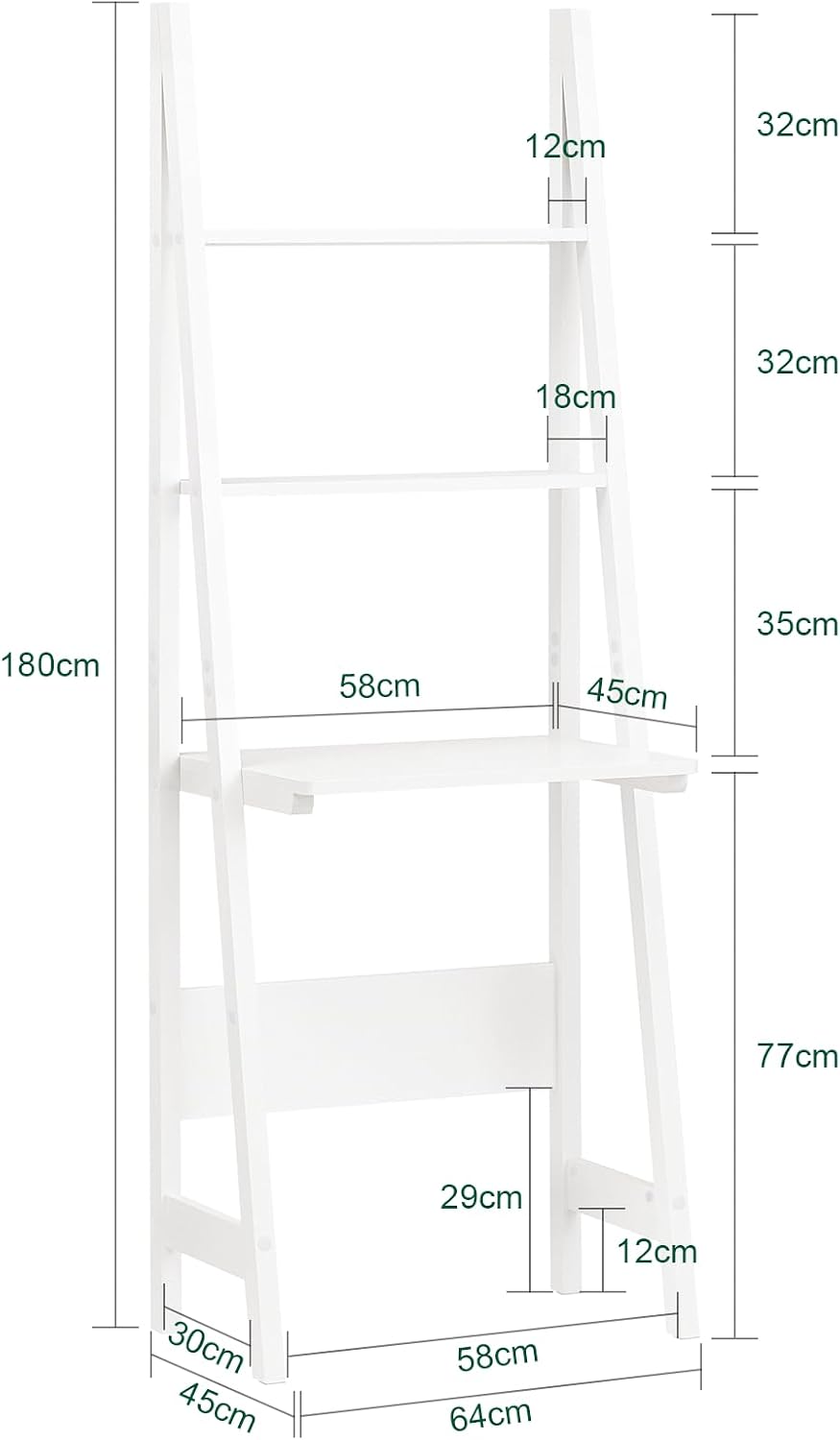 Haotian Ladder Desk with Shelves, Wall Desk for Small Space, Secretary Desk Workstation Dresser Shelf Freestanding Bookshelf, White FRG60-W