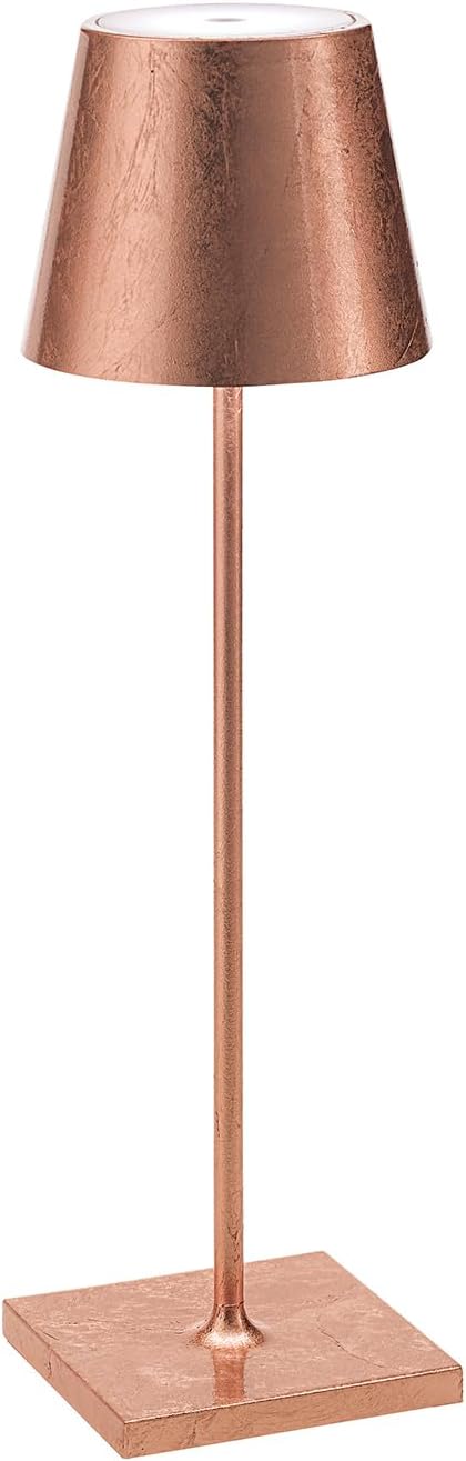 Zafferano, Poldina Pro Lamp with Copper Leaf, Rechargeable Cordless Table Lamp with Touch Controls, Usable as an Indoor Lamp, Dimmer, 2200-3000 K, Height 14.9 Inches